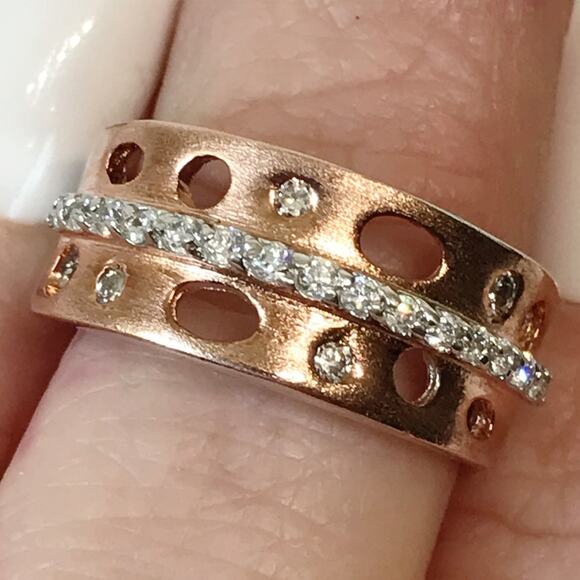 Brushed Copper Red Rose Gold Tone Over Sterling Silver 925 Abstract Cutout Ring - Picture 4 of 14